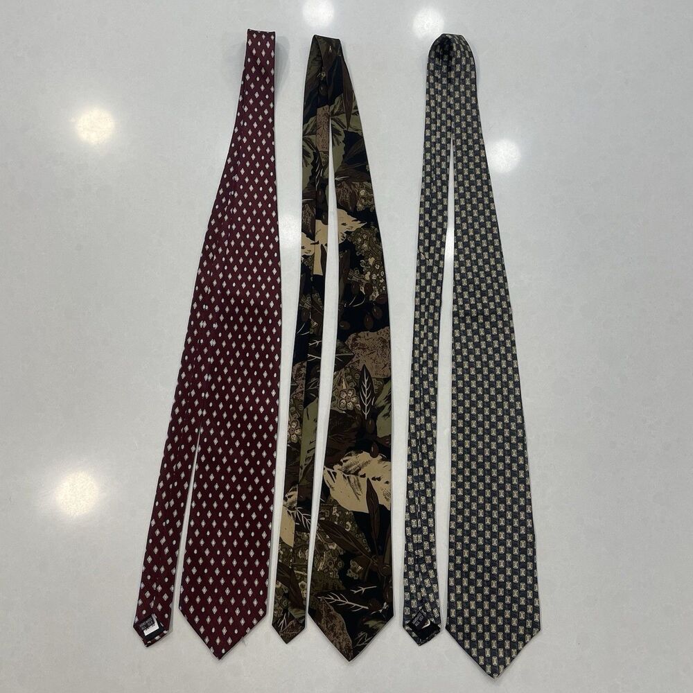 3 Silk Ties-Umberto Rossi, Raphael, Peachick-Mens Geometric & Nature Pattern